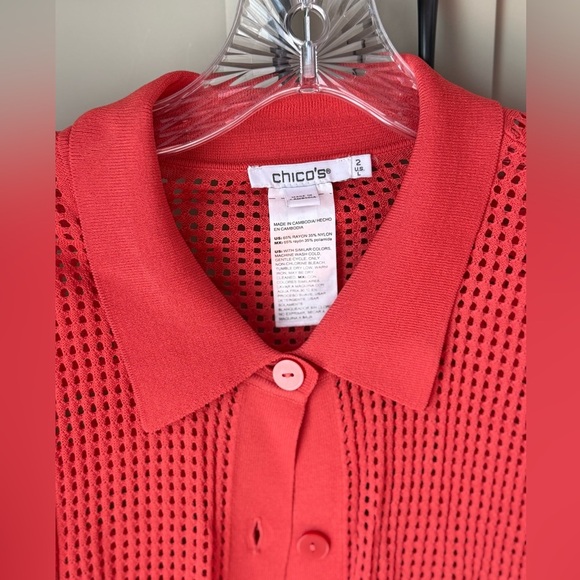 EUC Chico's Open Knit Button-Up Cardi & Tank Top SZ 2 (L/12) Coral/Burnt Orange - Picture 3 of 16
